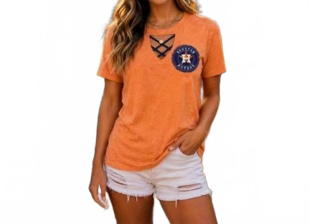 NEW SWEET TEXAS TREASURES houston astros cutout neckline graphic tee in orange